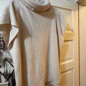 Cozy Turtleneck Poncho Sweater - Cream